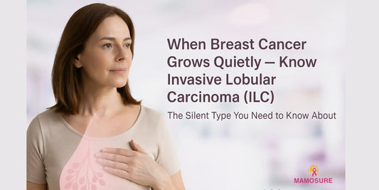 Calm middle-aged woman learning about Invasive Lobular Carcinoma (ILC), the silent type of breast cancer.