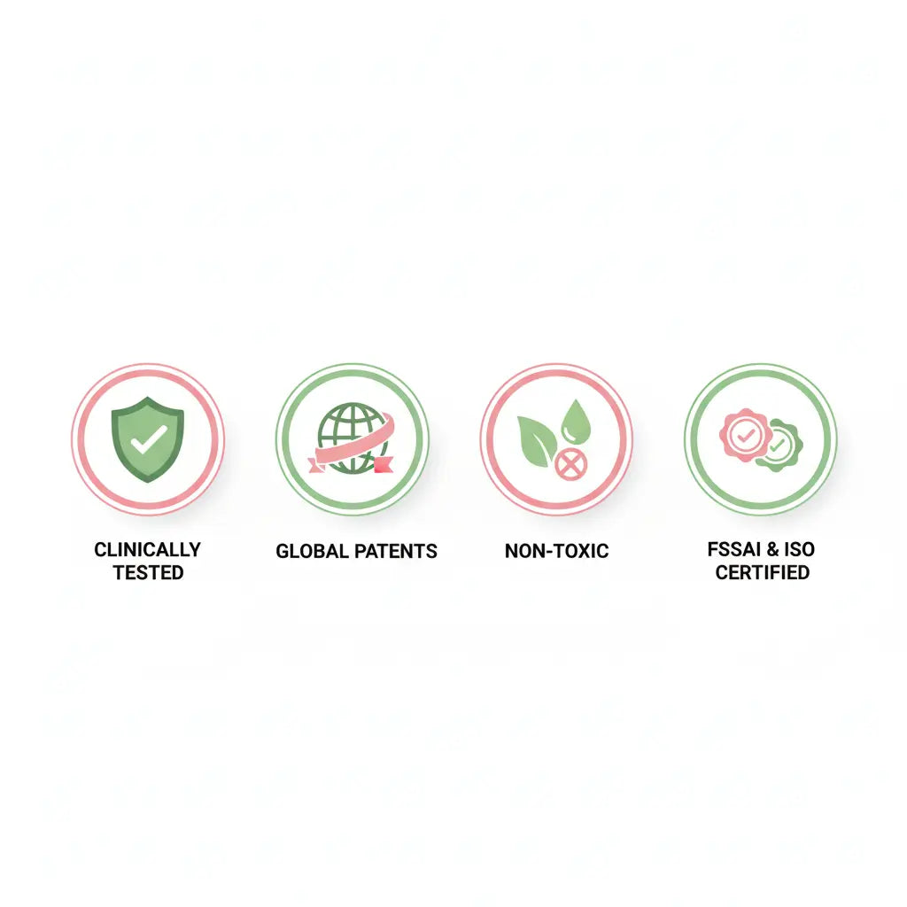 Set of certification icons with text on a white background
